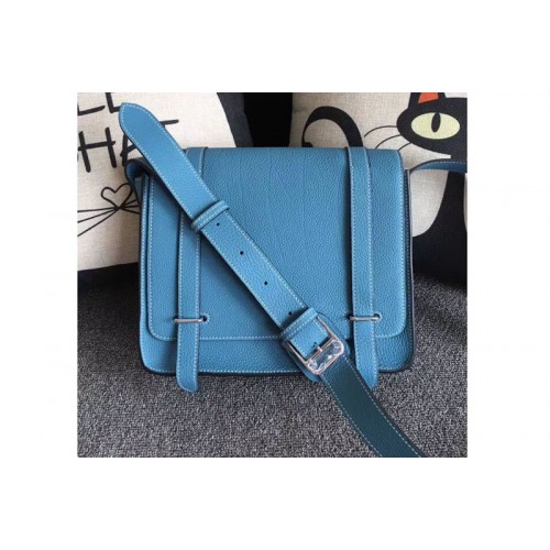 Mens Hermes Steve 28mm Messenger Bags Original Togo Leather Blue Mens Hermes Steve 28mm Messenger Bags Original Togo Leather Blue