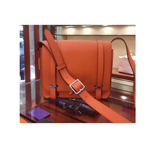 Mens Hermes Steve 28mm Messenger Bags Original Togo Leather Orange