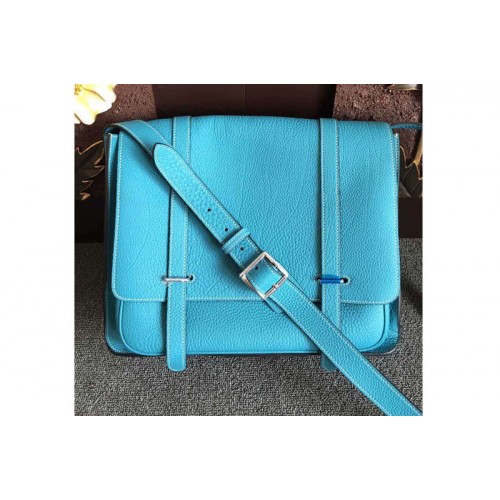 Mens Hermes Steve 32cm Messenger Bags Original Togo Leather Light Blue
