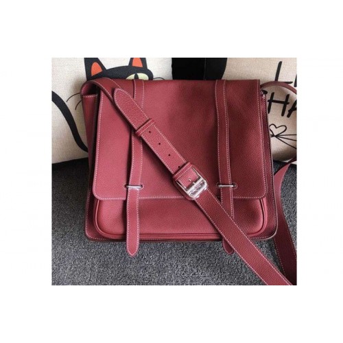 Mens Hermes Steve 32cm Messenger Bags Original Togo Leather Wine