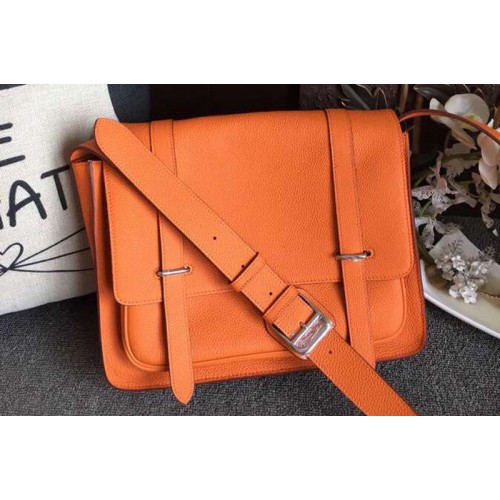 Mens Hermes Steve 32cm Messenger Bags Original Togo Leather Orange
