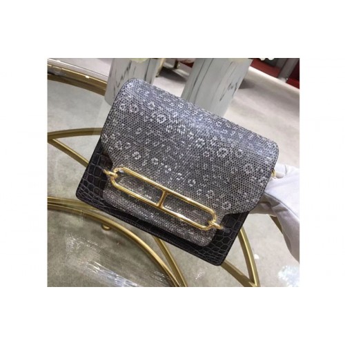 Hermes Roulis 19 bags Handmade Real Crocodile and Lizard Leather Black