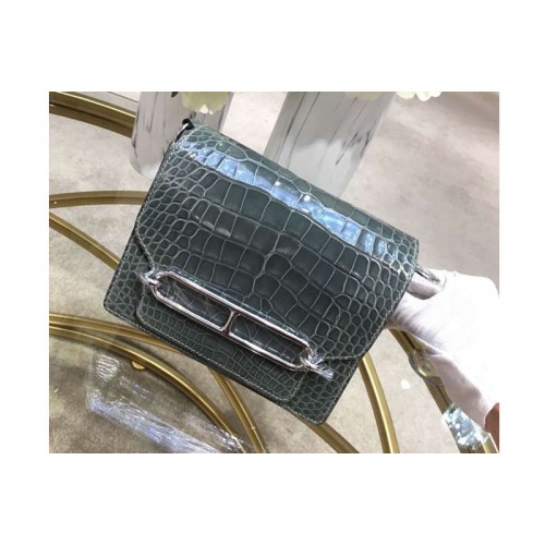 Hermes Roulis 19 bags Handmade Real Crocodile Leather Gray