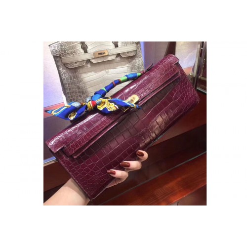 Hermes Kelly Cut31CM Real Crocodile Leather Cluth Bags Handmade Ruby Red