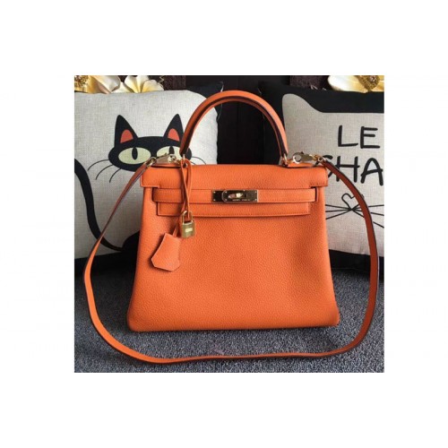 Hermes Kelly 28 Tote Bags Original Togo Leather Full Handstitched Orange Hermes Kelly 28 Tote Bags Original Togo Leather Full Handstitched Orange