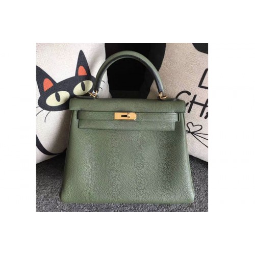 Hermes Kelly 28 Tote Bags Original Togo Leather Handstitched Green