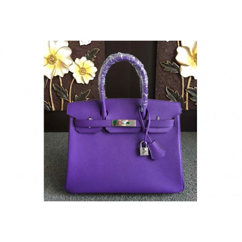 Hermes Birkin 30 Tote Bags Full Handstitched in Purple Epsom Leather With Silver Buckle