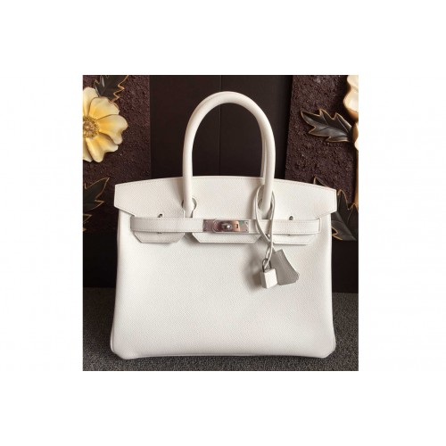 Hermes Birkin 30 Tote Bags Full Handstitched in White Epsom Leather With Silver Buckle Hermes Birkin 30 Tote Bags Full Handstitched in White Epsom Leather With Silver Buckle