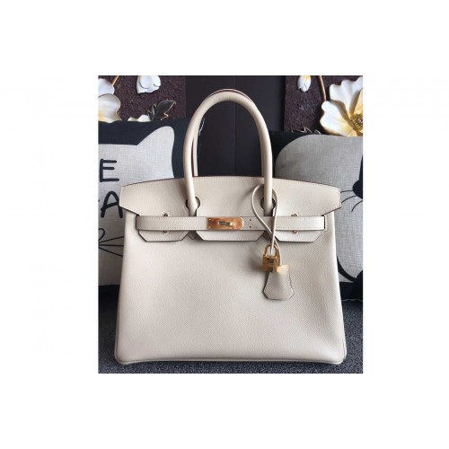 Hermes Birkin 30 Tote Bags Full Handstitched in White Epsom Leather With Gold Buckle Hermes Birkin 30 Tote Bags Full Handstitched in White Epsom Leather With Gold Buckle