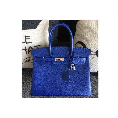 Hermes Birkin 30 Tote Bags Full Handstitched in Blue Epsom Leather With Silver Buckle