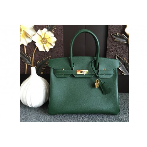 Hermes Birkin 30 Tote Bags Full Handstitched in Green Epsom Leather With Gold Buckle