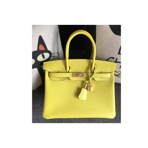 Hermes Birkin 30 Tote Bags Full Handstitched in Lemon Epsom Leather With Gold Buckle
