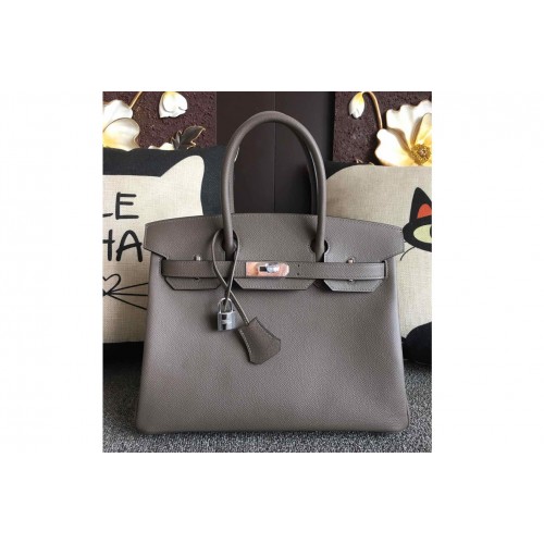 Hermes Birkin 30 Tote Bags Full Handstitched in Gray Epsom Leather With Silver Buckle