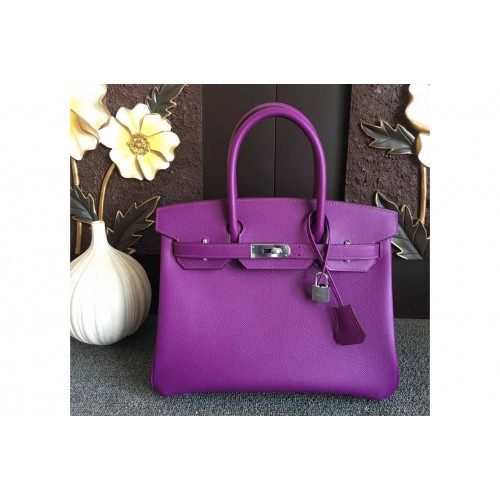 Hermes Birkin 30 Tote Bags Full Handstitched in Purple Epsom Leather With Silver Buckle