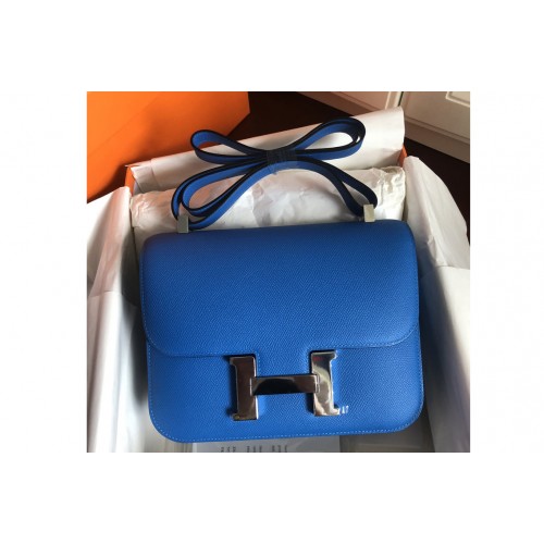 Hermes constance 24 Bag in Blue Epsom Leather with Silver Buckle