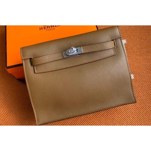 Hermes Kelly Danse 22cm Bag in Brown Evercolor Leather with Silver Buckle