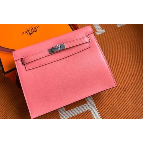 Hermes Kelly Danse 22cm Bag in Pink Evercolor Leather with Silver Buckle