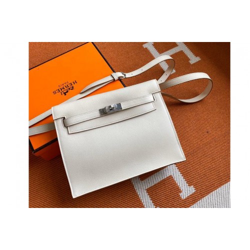 Hermes Kelly Danse 22cm Bag in White Evercolor Leather with Silver Buckle