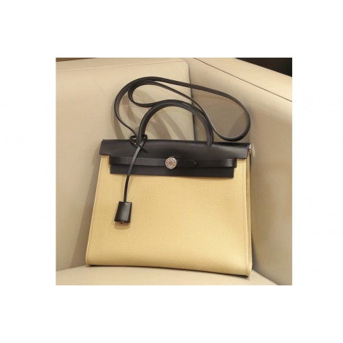 Hermes herbag zip 31 bag in Black Yellow Officier canvas and Leather Hermes herbag zip 31 bag in Black Yellow Officier canvas and Leather