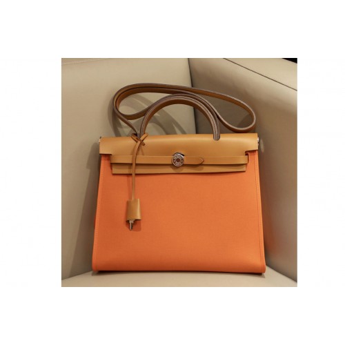 Hermes herbag zip 31 bag in Brown Orange Officier canvas and Leather