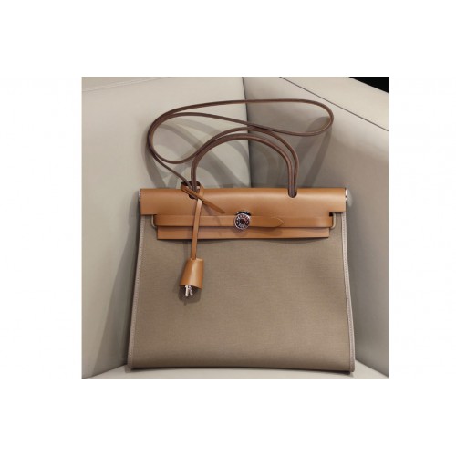 Hermes herbag zip 31 bag in Brown Grey Officier canvas and Leather Hermes herbag zip 31 bag in Brown Grey Officier canvas and Leather