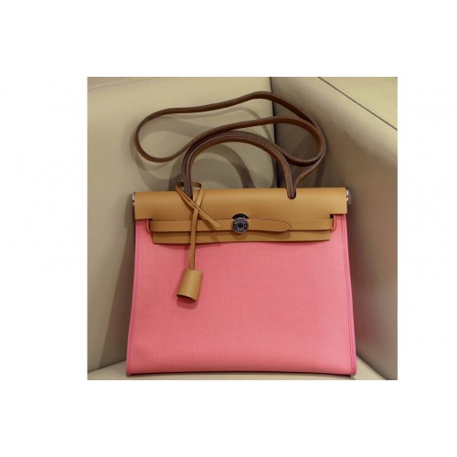 Hermes herbag zip 31 bag in Brown Light Pink Officier canvas and Leather Hermes herbag zip 31 bag in Brown Light Pink Officier canvas and Leather