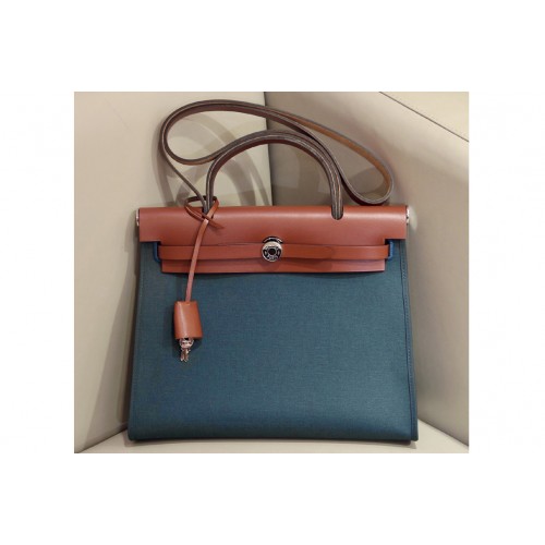 Hermes herbag zip 31 bag in Brown Blue Officier canvas and Leather Hermes herbag zip 31 bag in Brown Blue Officier canvas and Leather