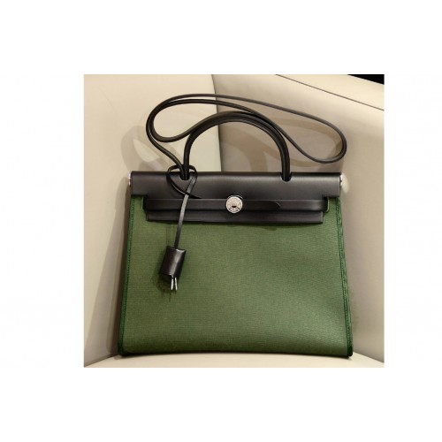 Hermes herbag zip 31 bag in Black Green Officier canvas and Leather Hermes herbag zip 31 bag in Black Green Officier canvas and Leather