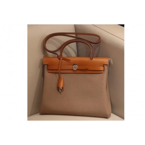 Hermes herbag zip 31 bag in Brown Grey Officier canvas and Leather Hermes herbag zip 31 bag in Brown Grey Officier canvas and Leather