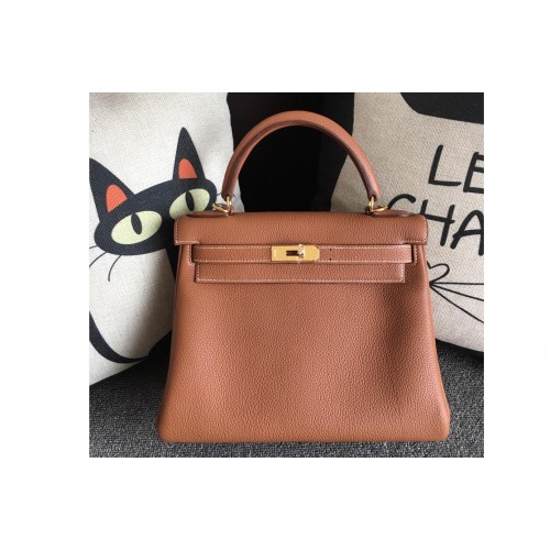 Hermes Kelly 28cm Bag Full Handmade in Original Brown Togo Leather With Gold Buckle Hermes Kelly 28cm Bag Full Handmade in Original Brown Togo Leather With Gold Buckle