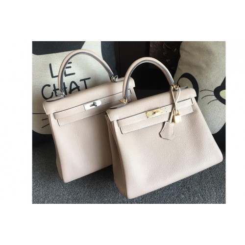 Hermes Kelly 28cm Bag Full Handmade in Original Beige Togo Leather With Gold Silver Buckle