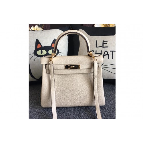 Hermes Kelly 28cm Bag Full Handmade in Original Cream Togo Leather With Silver Buckle Hermes Kelly 28cm Bag Full Handmade in Original Cream Togo Leather With Silver Buckle