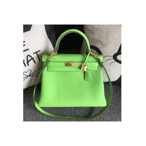 Hermes Kelly 28cm Bag Full Handmade in Original Green Togo Leather With Gold Buckle Hermes Kelly 28cm Bag Full Handmade in Original Green Togo Leather With Gold Buckle