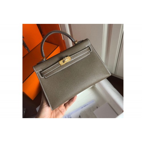 Hermes Mini Kelly 19cm Bag Full Handmade in Elephant Gray Epsom Leather With Gold Silver Buckle Hermes Mini Kelly 19cm Bag Full Handmade in Elephant Gray Epsom Leather With Gold Silver Buckle