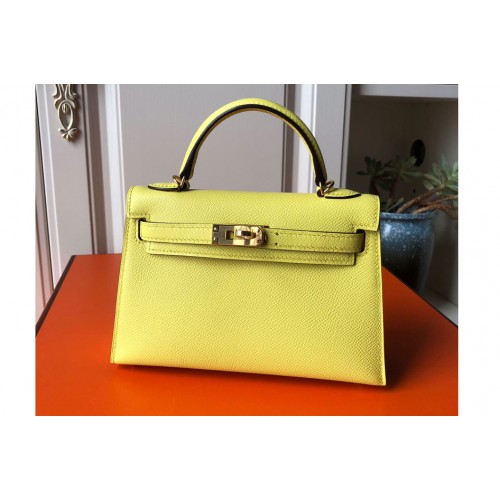 Hermes Mini Kelly 19cm Bag Full Handmade in Lemon Epsom Leather With Gold Silver Buckle