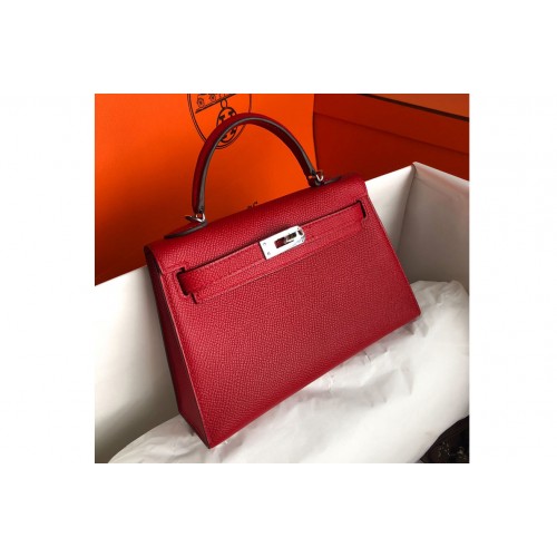Hermes Mini Kelly 19cm Bag Full Handmade in Red Epsom Leather With Gold Silver Buckle Hermes Mini Kelly 19cm Bag Full Handmade in Red Epsom Leather With Gold Silver Buckle