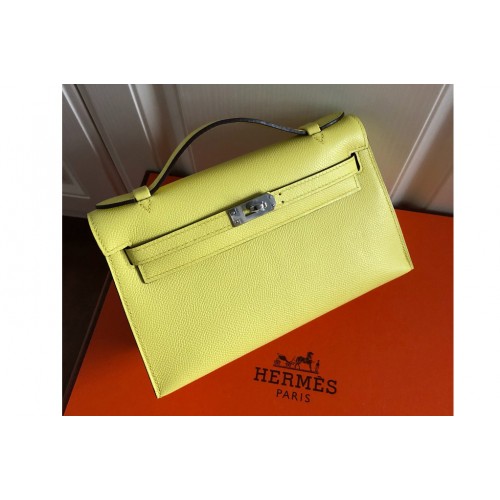Hermes Mini Kelly 22cm Pochette Bag Full Handmade in Lemon Epsom Leather With Silver Buckle