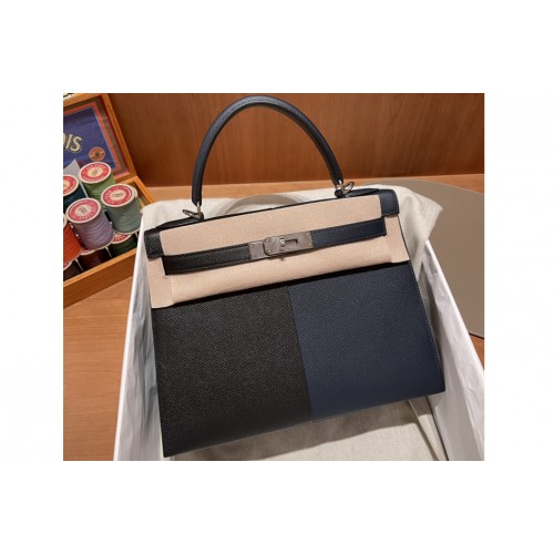 Hermes Kelly 28 Bag in Black Blue Epsom Leather