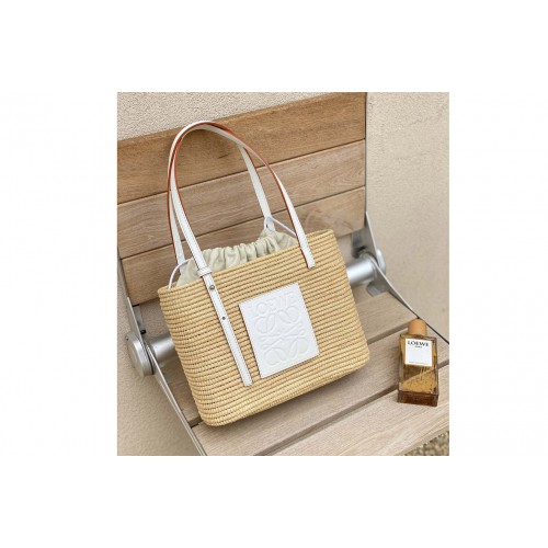 Loewe Small Square Basket bag in Natural White raffia and calfskin