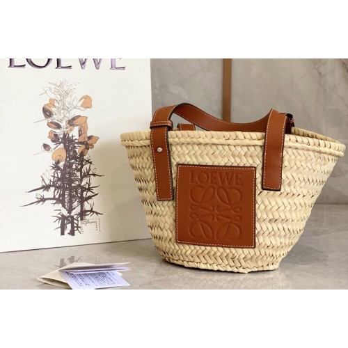 Loewe Small Basket bag in Natural Tan palm leaf and calfskin