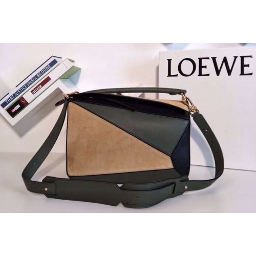 Loewe Puzzle Bags Original Calf Leather Green Tan Black