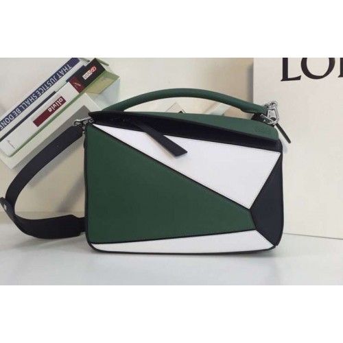 Loewe Puzzle Bags Original Calf Leather Green White Black