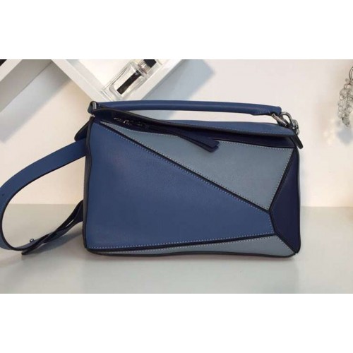 Loewe Puzzle Bags Original Calf Leather Blue Light Blue Dark Blue