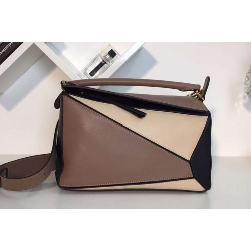 Loewe Puzzle Bags Original Calf Leather Khaki Beige Black Loewe Puzzle Bags Original Calf Leather Khaki Beige Black