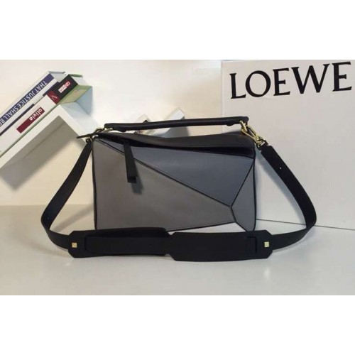 Loewe Puzzle Bags Original Calf Leather Black Grey Blue Loewe Puzzle Bags Original Calf Leather Black Grey Blue