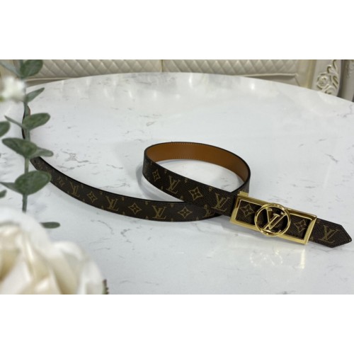 Louis Vuitton M0196U Dauphine 25mm Reversible belt in Monogram Tan Brown With Gold Buckle Louis Vuitton M0196U Dauphine 25mm Reversible belt in Monogram Tan Brown With Gold Buckle