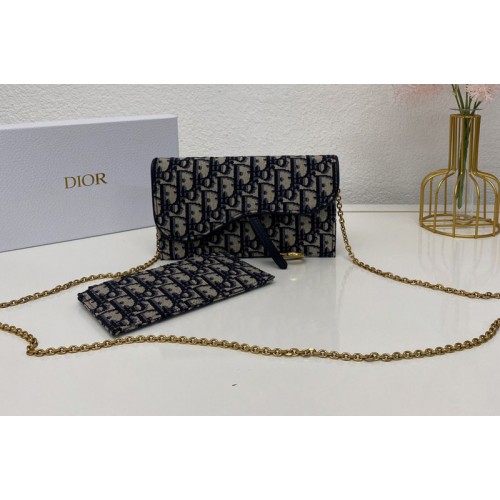 Christian Dior S5614 Dior Saddle wallet in Blue Dior Oblique Jacquard