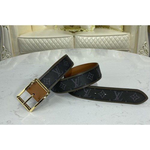 Louis Vuitton M0262V Reverso 40mm reversible belt in Monogram Eclipse and Khaki Green Tan Brown With Gold Buckle Louis Vuitton M0262V Reverso 40mm reversible belt in Monogram Eclipse and Khaki Green Tan Brown With Gold Buckle