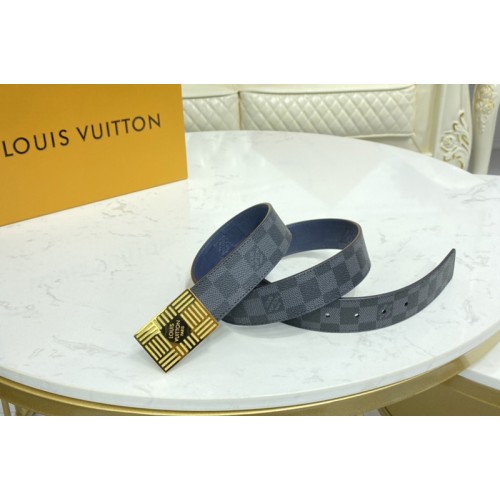 Louis Vuitton M0269U Damier Plate 35mm reversible belt in Damier Graphite Navy Blue With Gold Buckle Louis Vuitton M0269U Damier Plate 35mm reversible belt in Damier Graphite Navy Blue With Gold Buckle