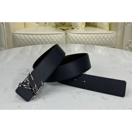 Louis Vuitton M0292V Facets 40mm reversible belt In Navy Blue Chocolate Brown With Silver Buckle Louis Vuitton M0292V Facets 40mm reversible belt In Navy Blue Chocolate Brown With Silver Buckle